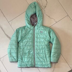 Mint Green The North Face Hooded Puffer Jacket. Reversible.